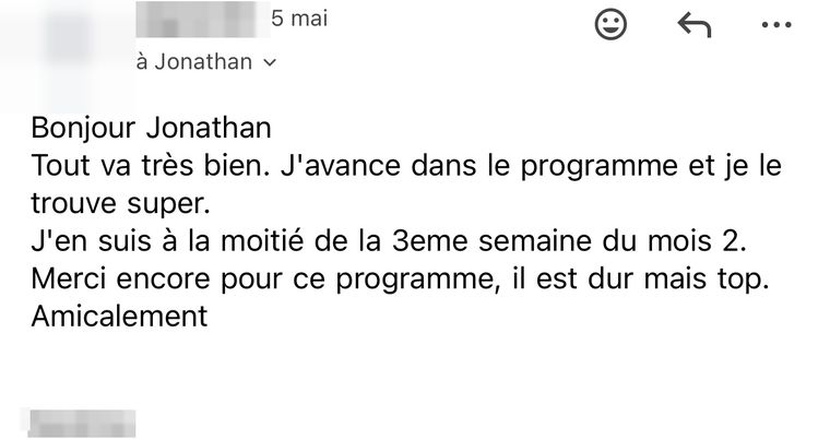 Message d’une membre Glow-Up Training, nom masqué