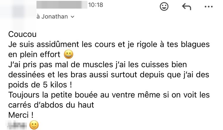 Message d’une membre Glow-Up Training, nom masqué