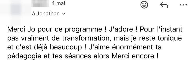 Message d’une membre Glow-Up Training, nom masqué