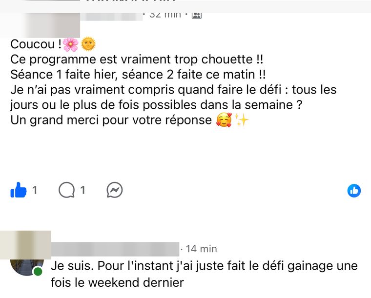 Message d’une membre Stronger HIIT, nom masqué