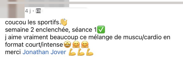 Message d’une membre Stronger HIIT, nom masqué