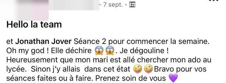 Message d’une membre Stronger HIIT, nom masqué